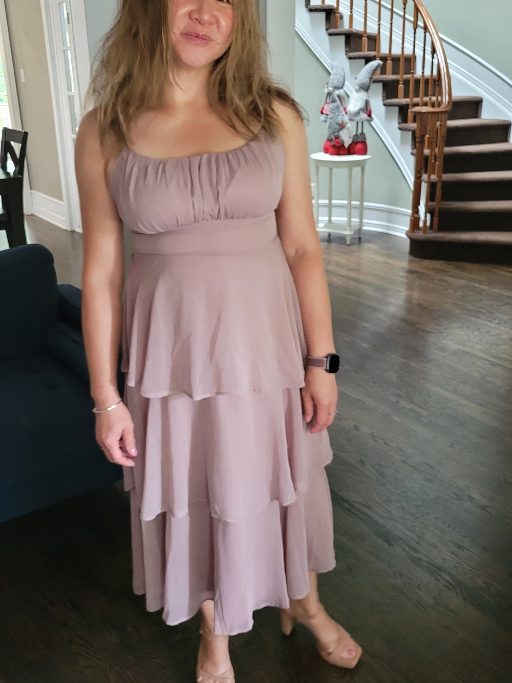Women’s Tiered Mauve Dress - Elegant Sleeveless Summer Dress
